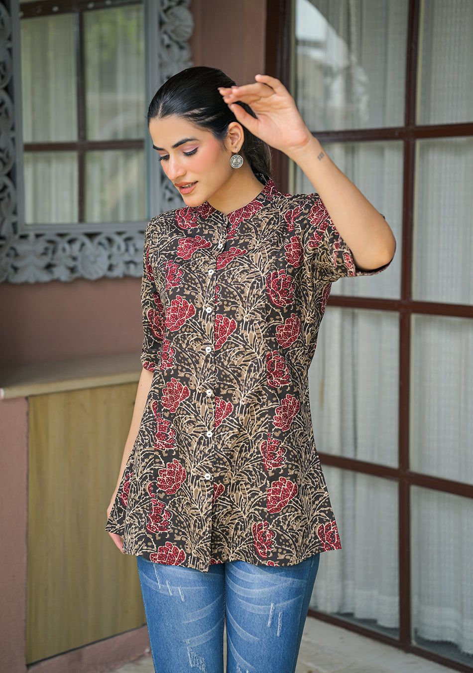 Cocoa Folk Flora Printed Top