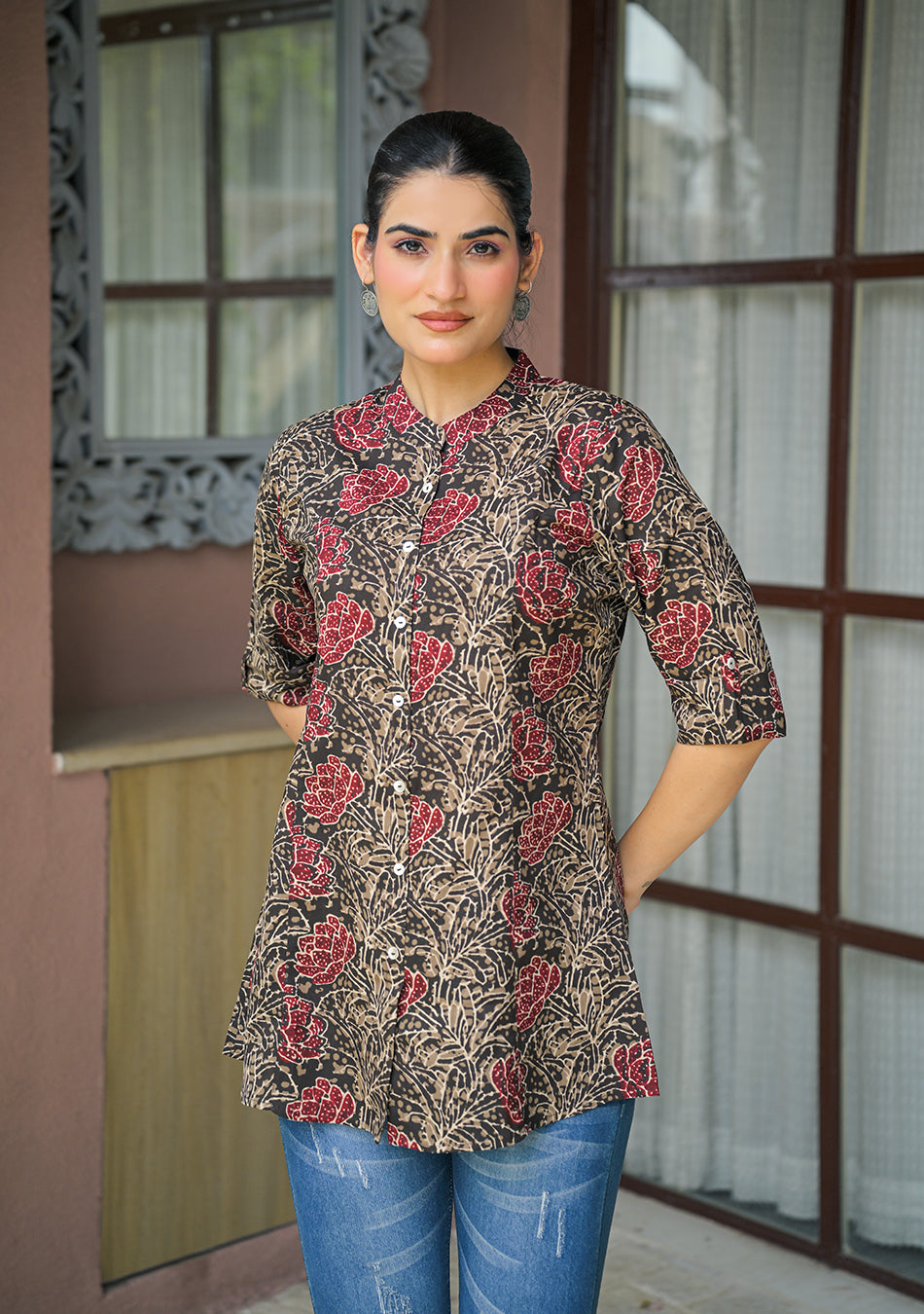 Cocoa Folk Flora Printed Top