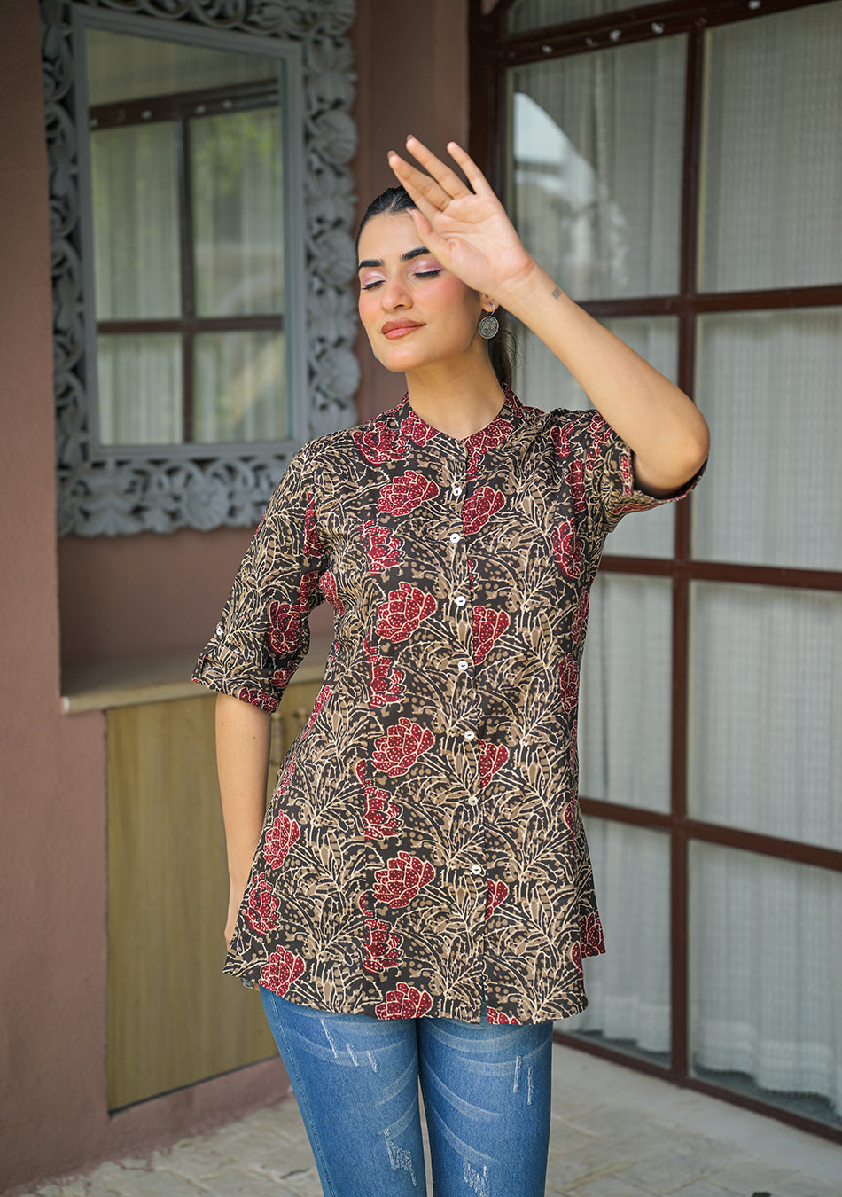 Cocoa Folk Flora Printed Top