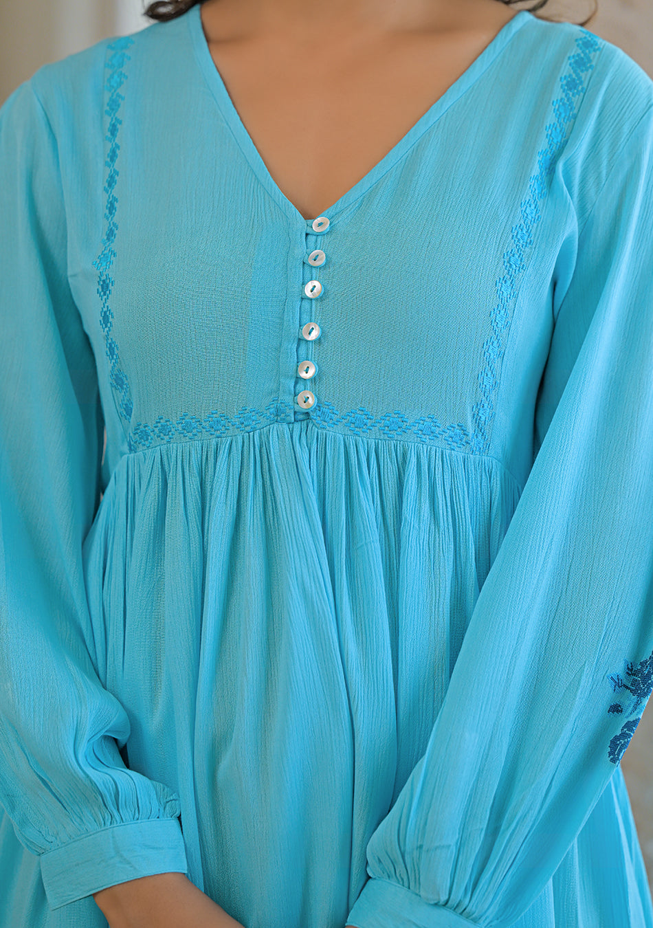 Aqua Mist Crickled Empire Dress