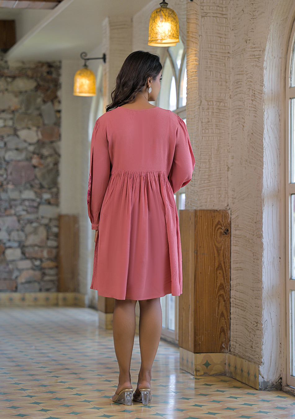 Rosewood Crinkle Empire Dress