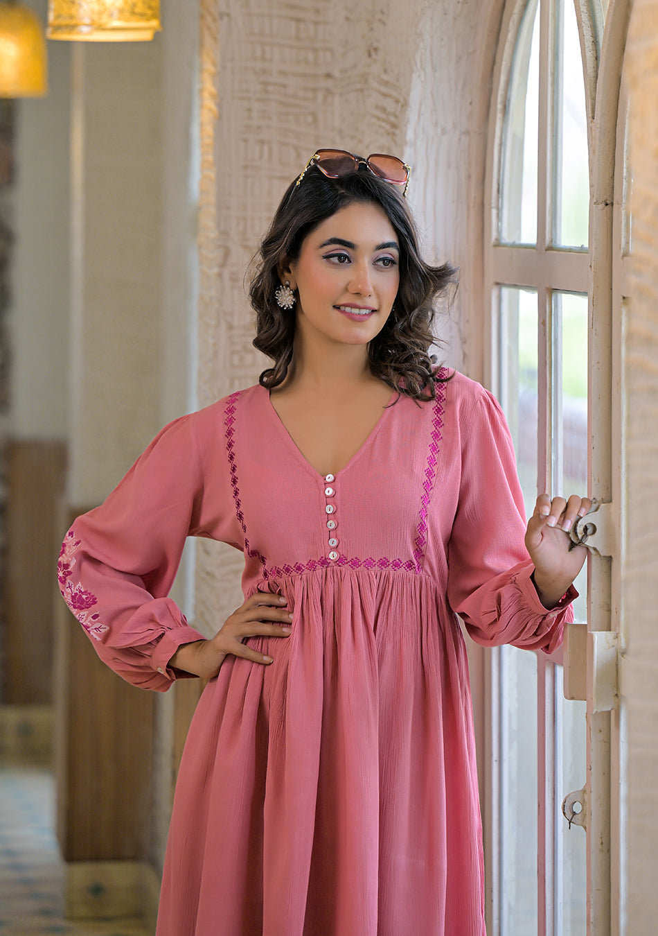 Rosewood Crinkle Empire Dress