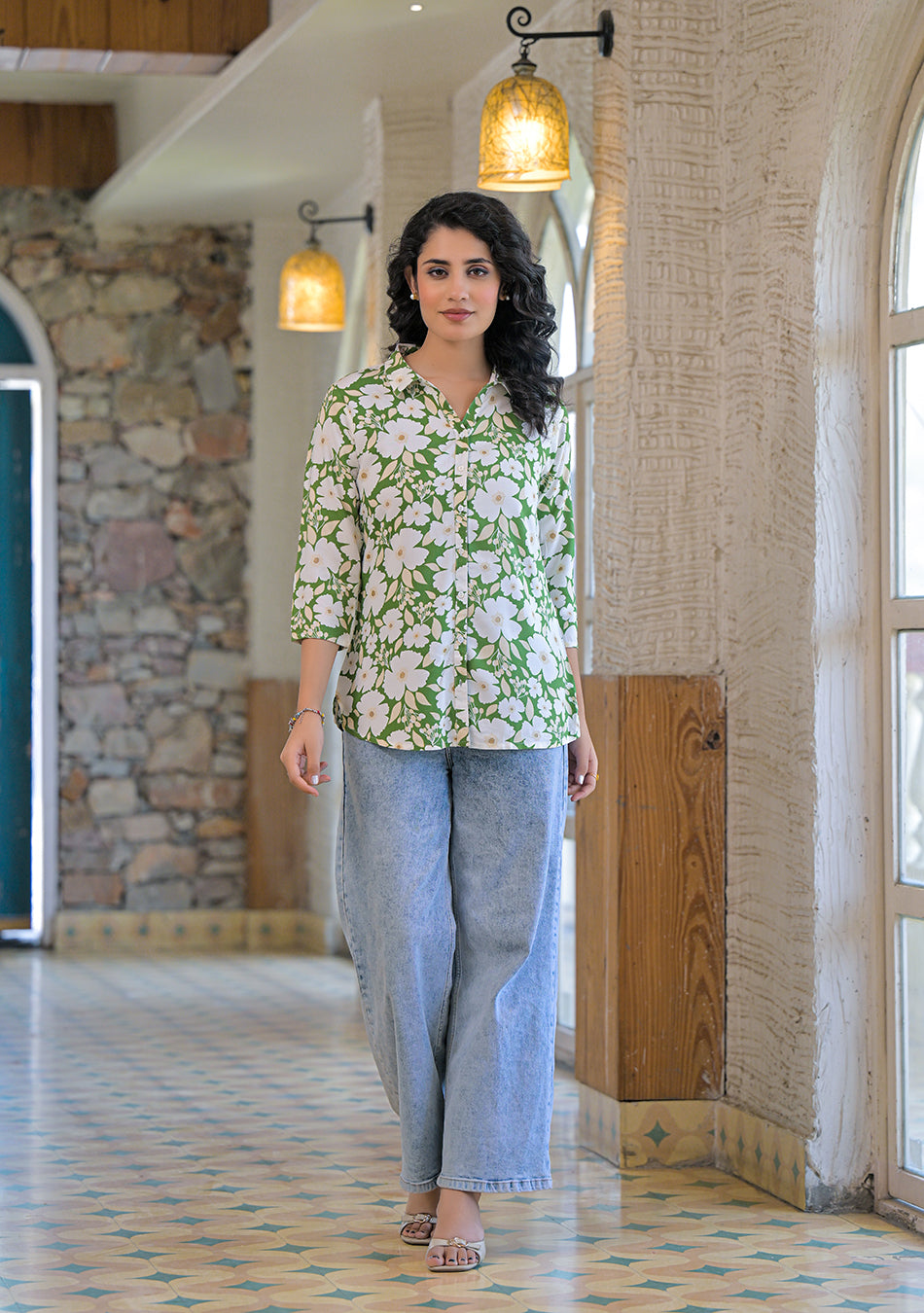 Spring Bloom Green Shirt Top