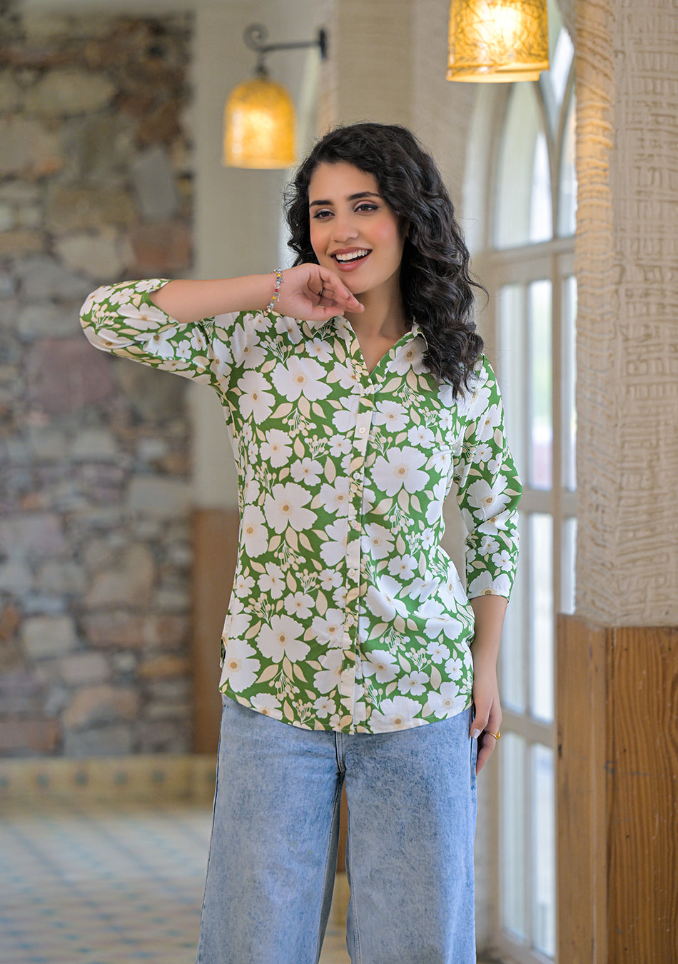 Spring Bloom Green Shirt Top