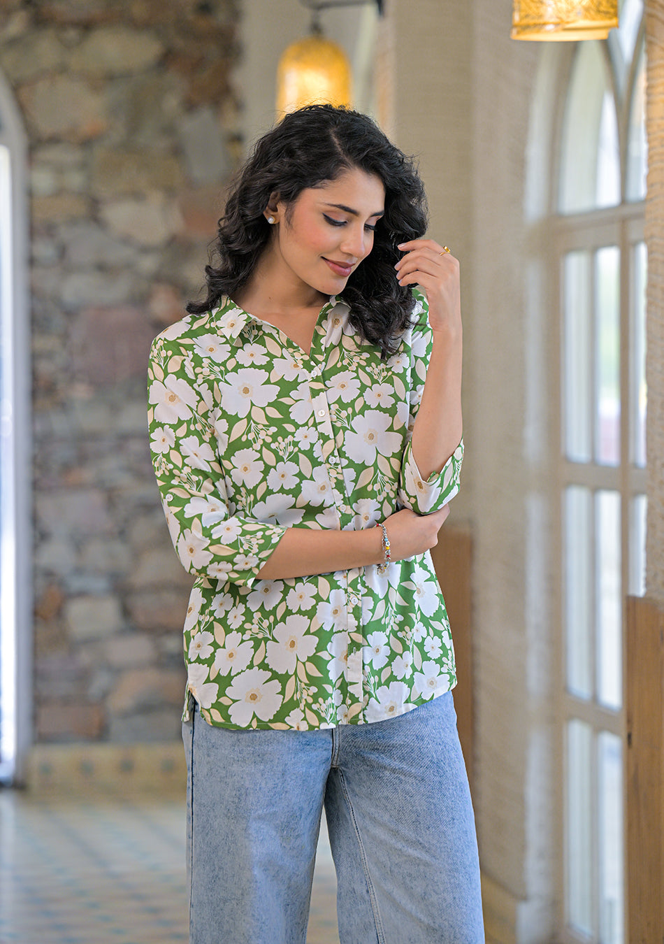 Spring Bloom Green Shirt Top