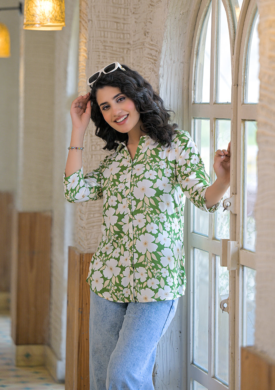 Spring Bloom Green Shirt Top