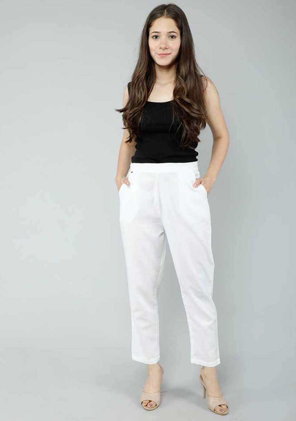 Solid White Cotton Fabric Pants