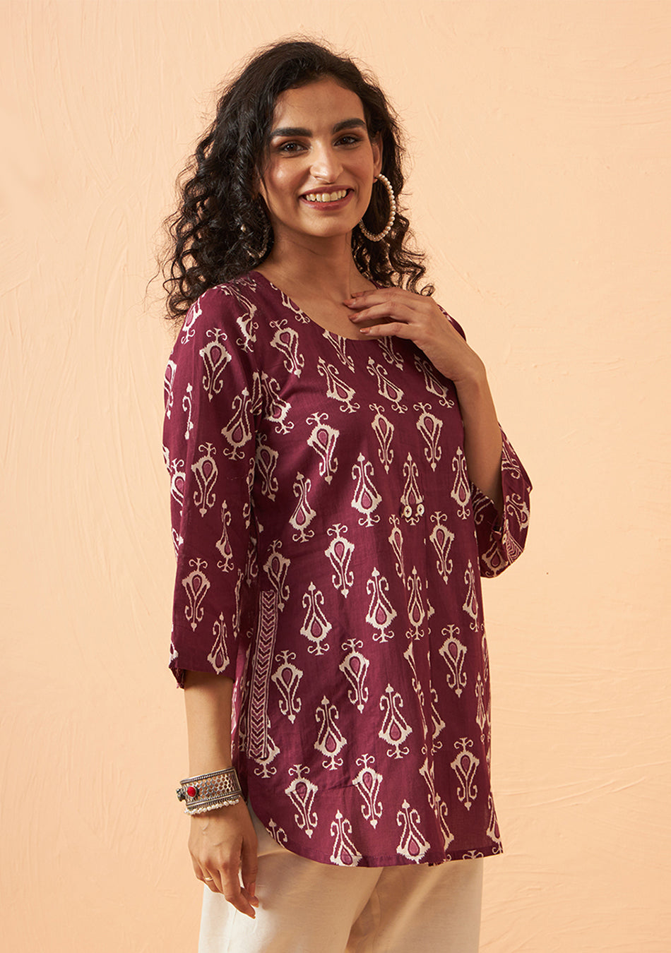 Maroon ikkat pattern top