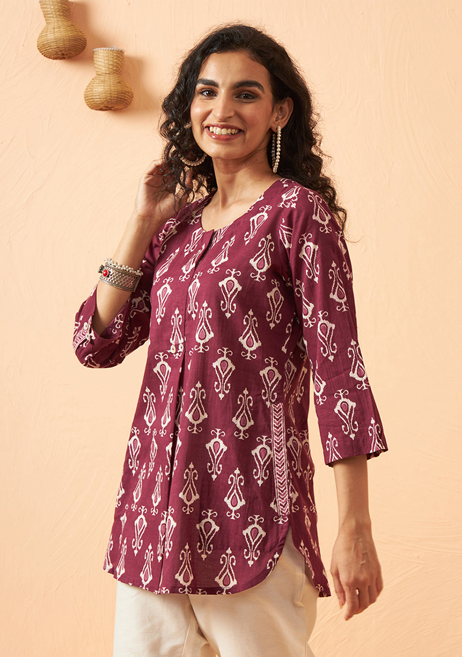 Maroon ikkat pattern top