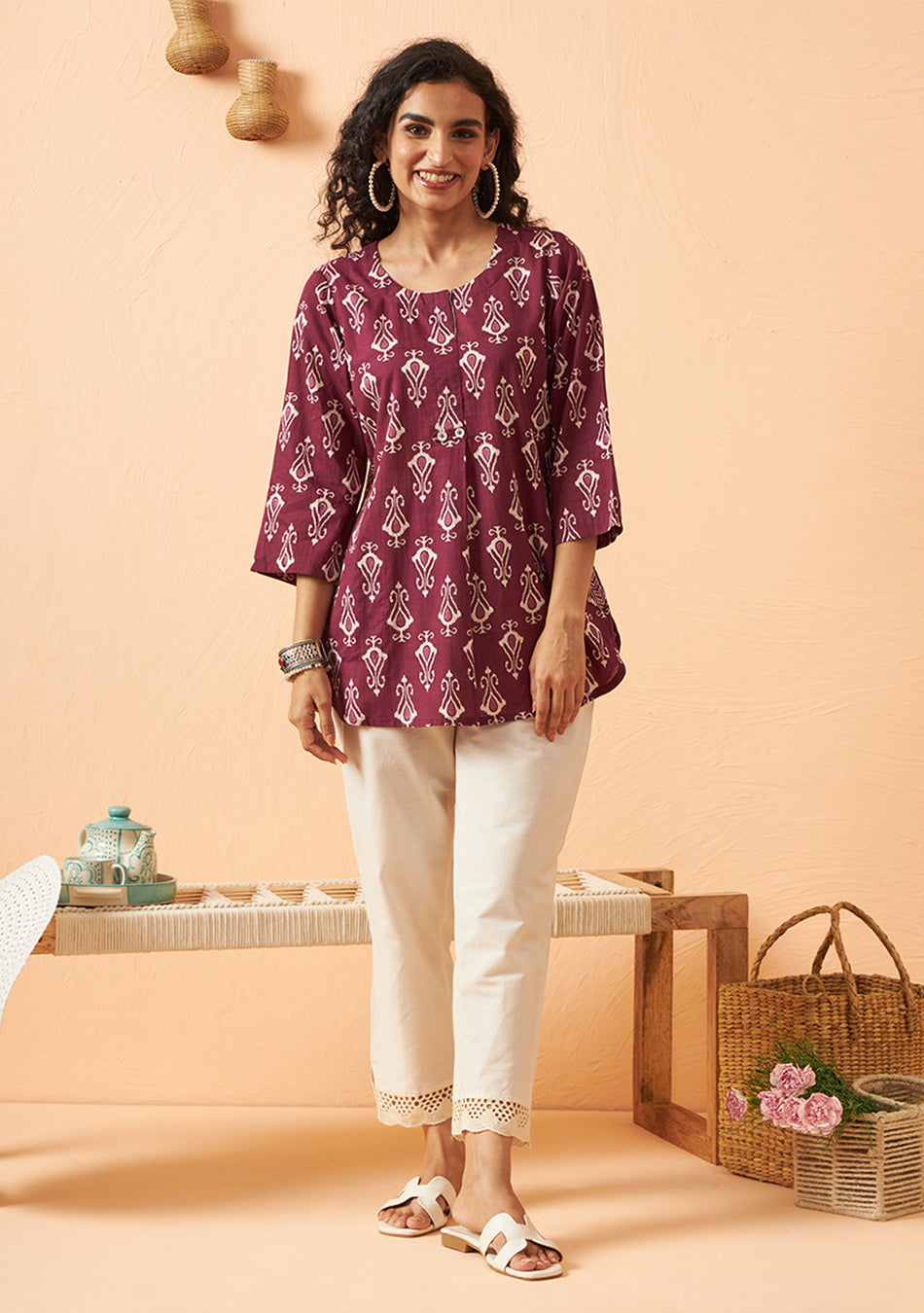 Maroon ikkat pattern top