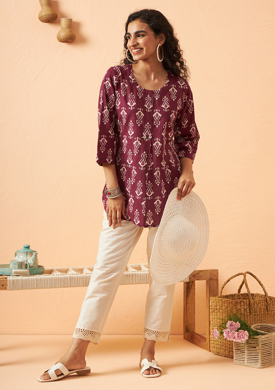 Maroon ikkat pattern top