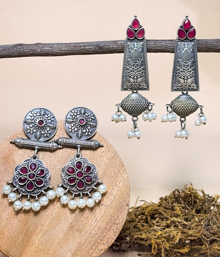 Ethnic Statement Jhumkas with Pearl Accents - Duo Set