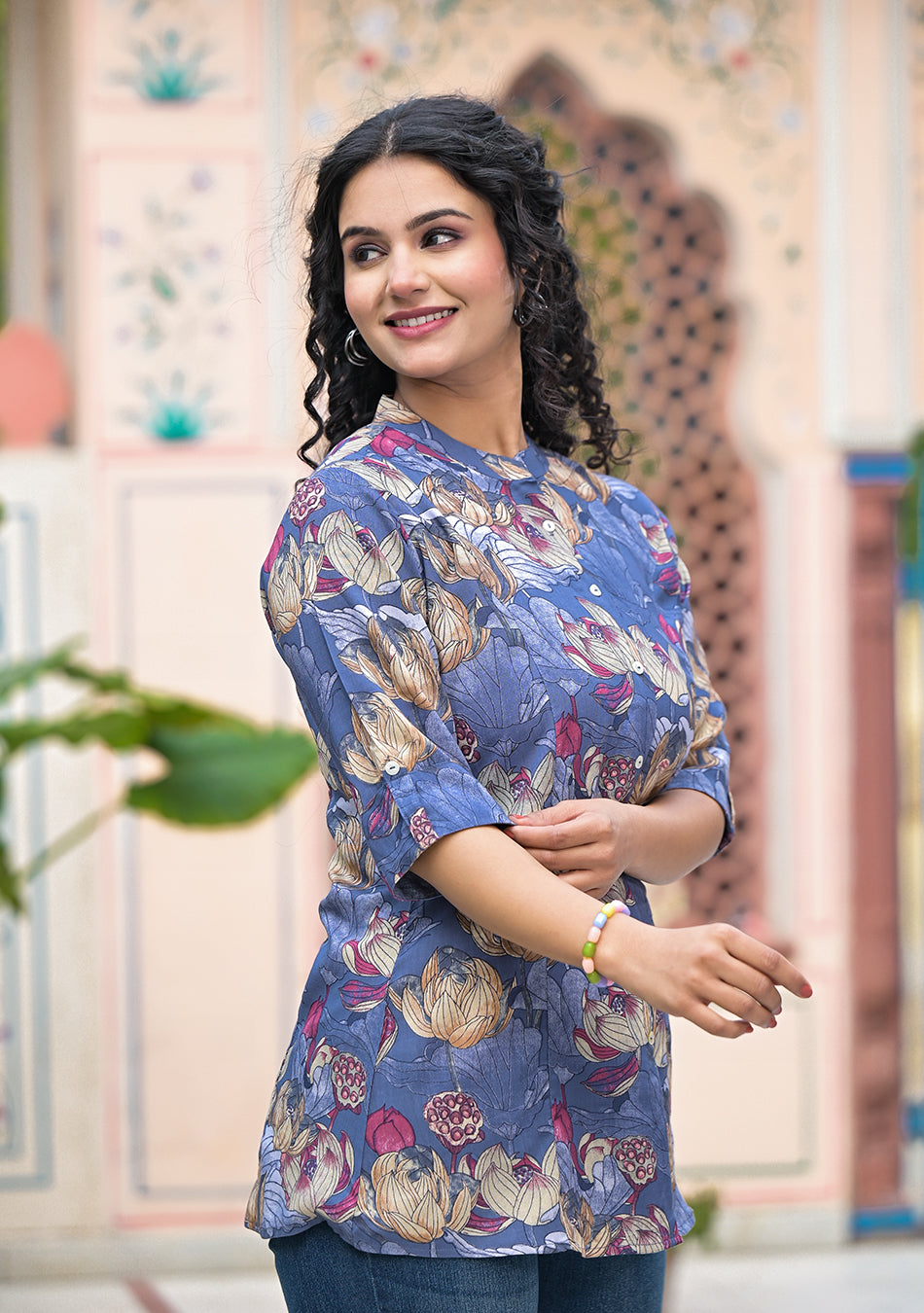 SLATE BLUE FLORAL TOP