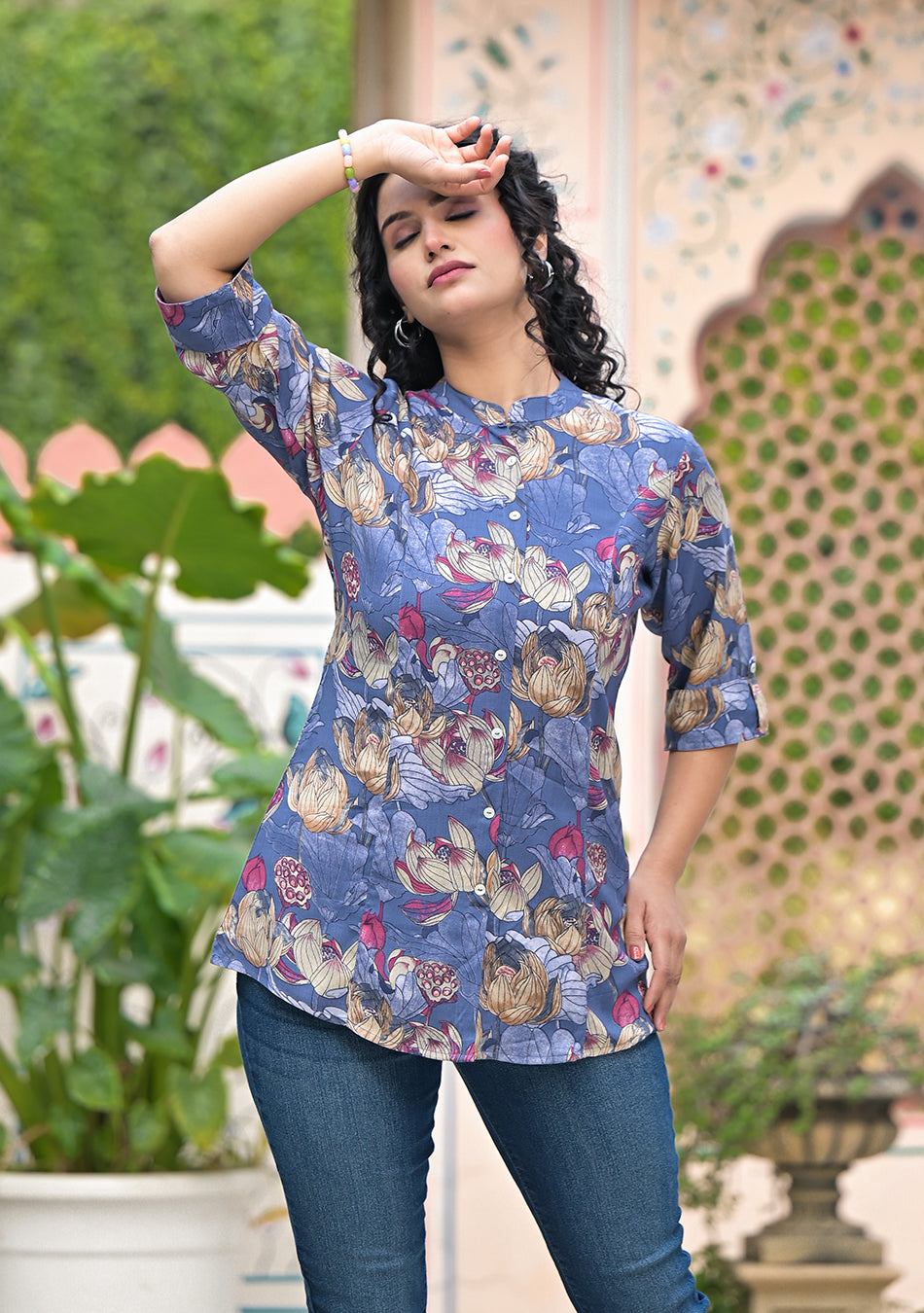SLATE BLUE FLORAL TOP