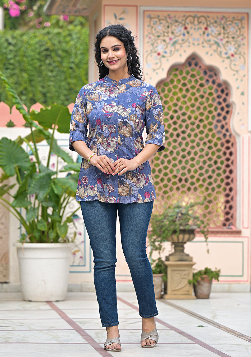 SLATE BLUE FLORAL TOP