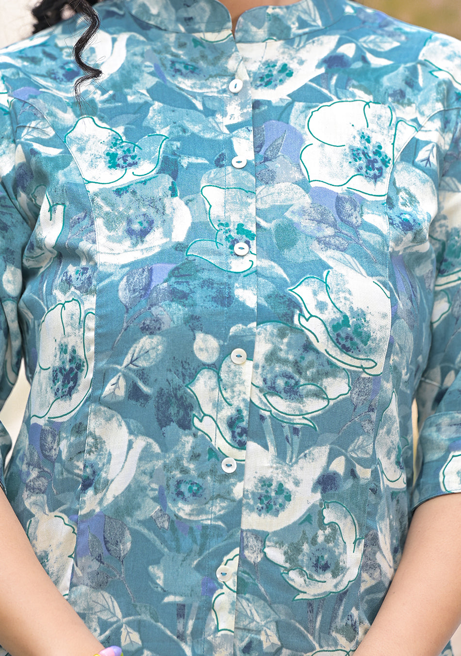 Peacock Blue Floral Top