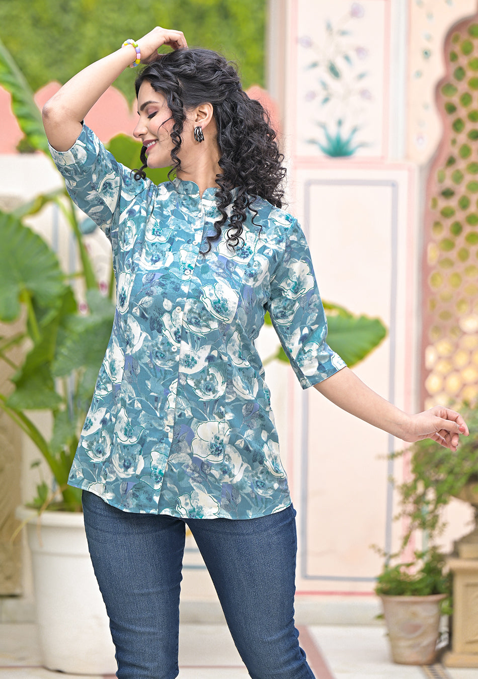 Peacock Blue Floral Top
