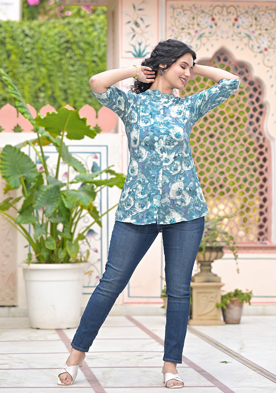 Peacock Blue Floral Top