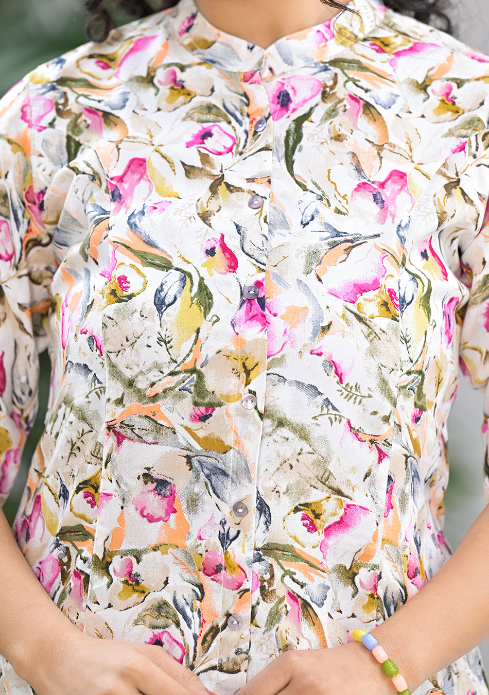 Multi Floral Rayon Shirt Style A-Line Top