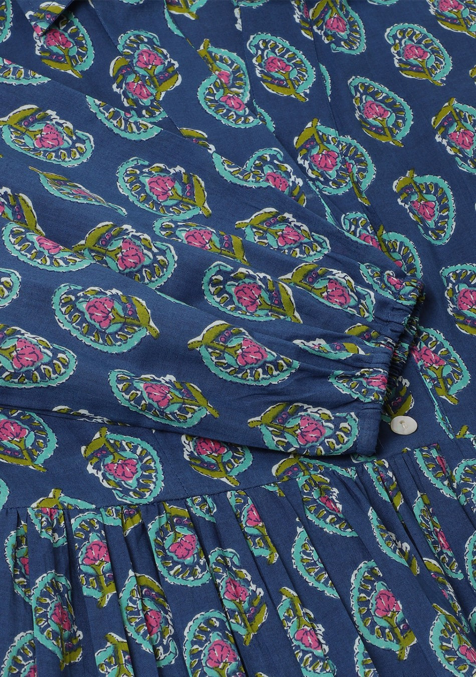 Blue Paisley Printed Cotton Dress for Women
