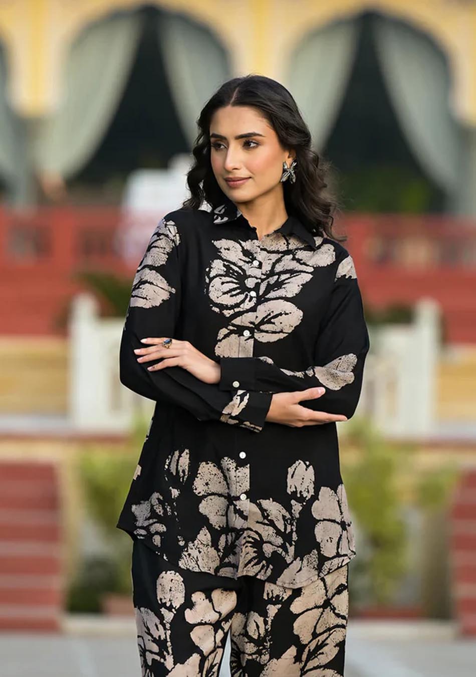 Black Brushstroke Muslin Co-Ord Set