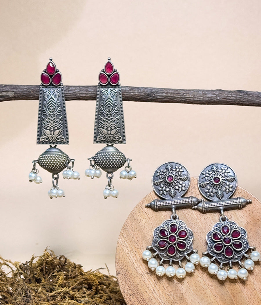 Ethnic Statement Jhumkas with Pearl Accents - Duo Set