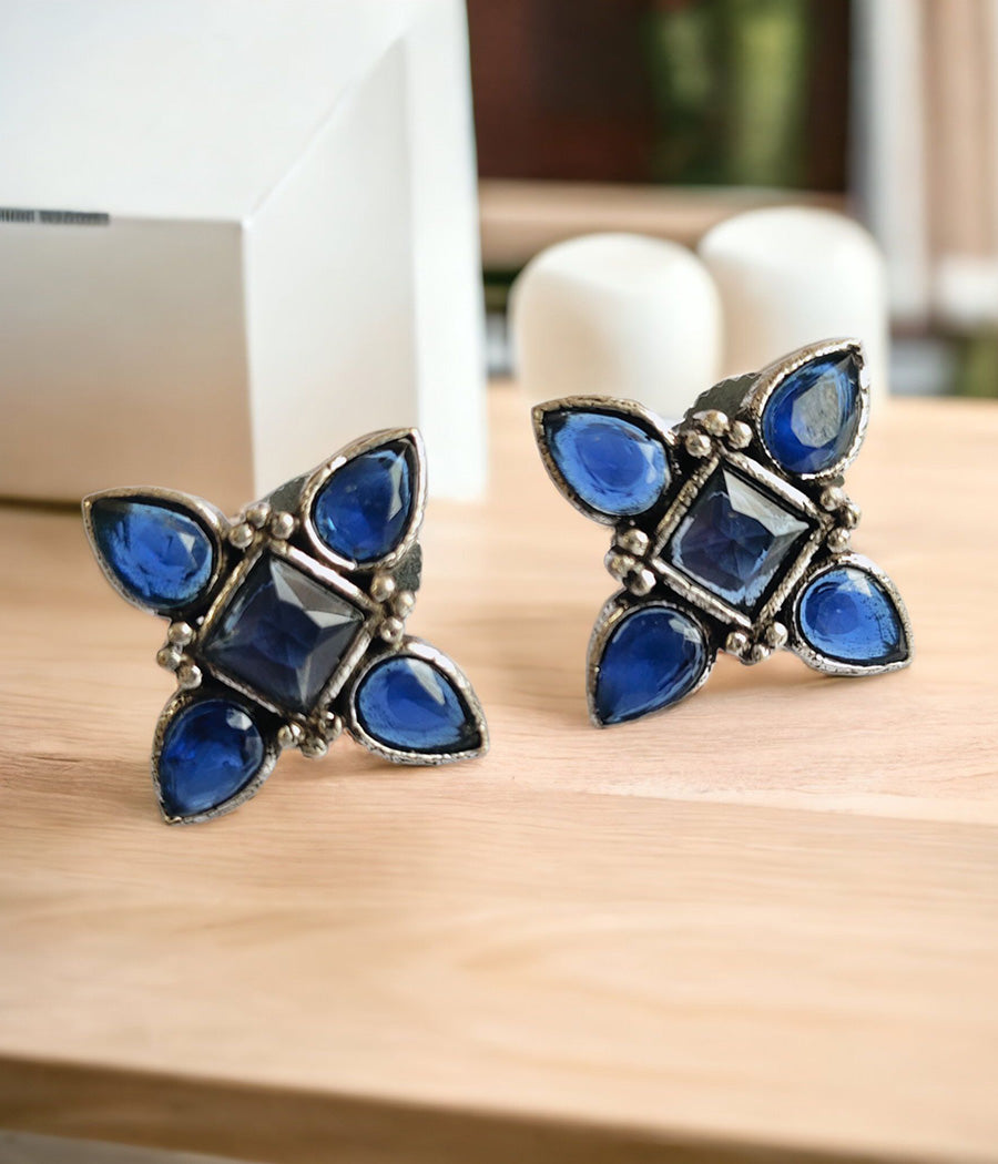 Blue Petal Stud Earrings