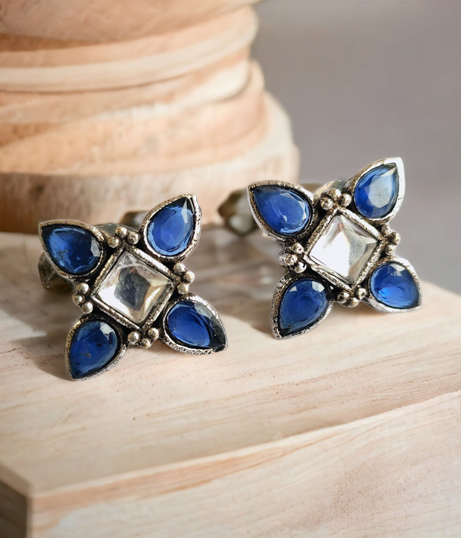 Snowy Blue Petal Stud Earrings