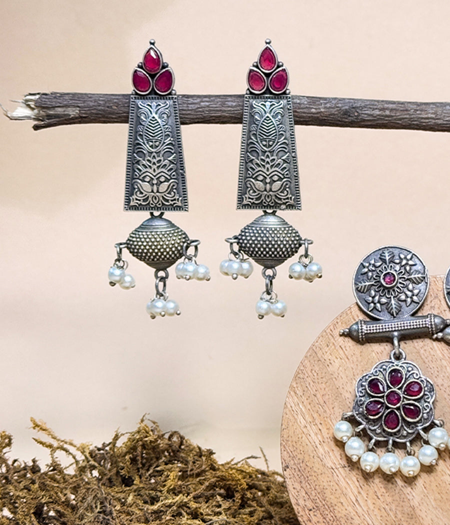 Ethnic Statement Jhumkas with Pearl Accents - Duo Set