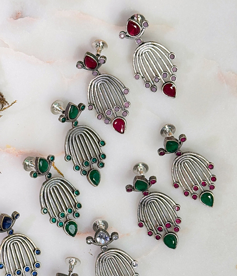 Elegant Silver Teardrop Earrings - Multicolored - Set of 5