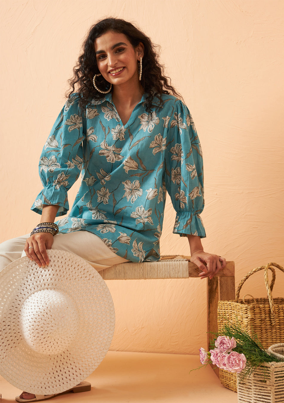 Turquoise blossom top