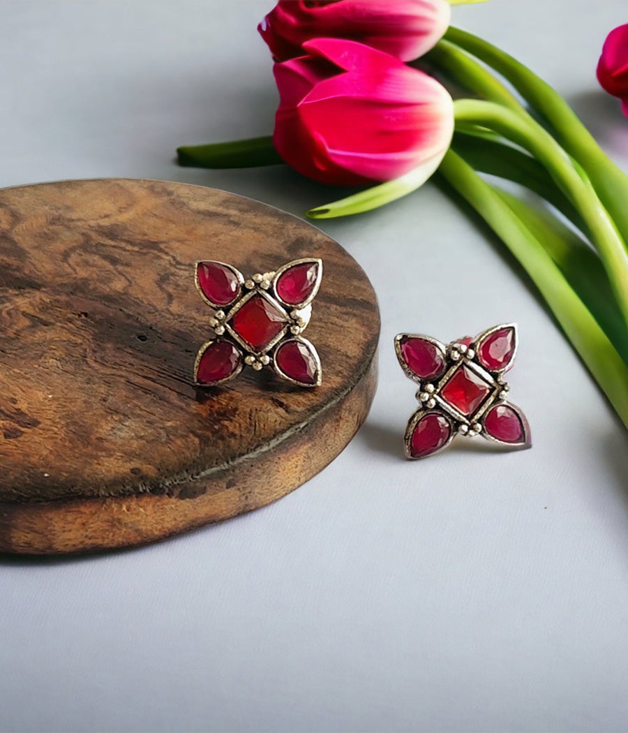 CRIMSON PETAL STUD EARRINGS