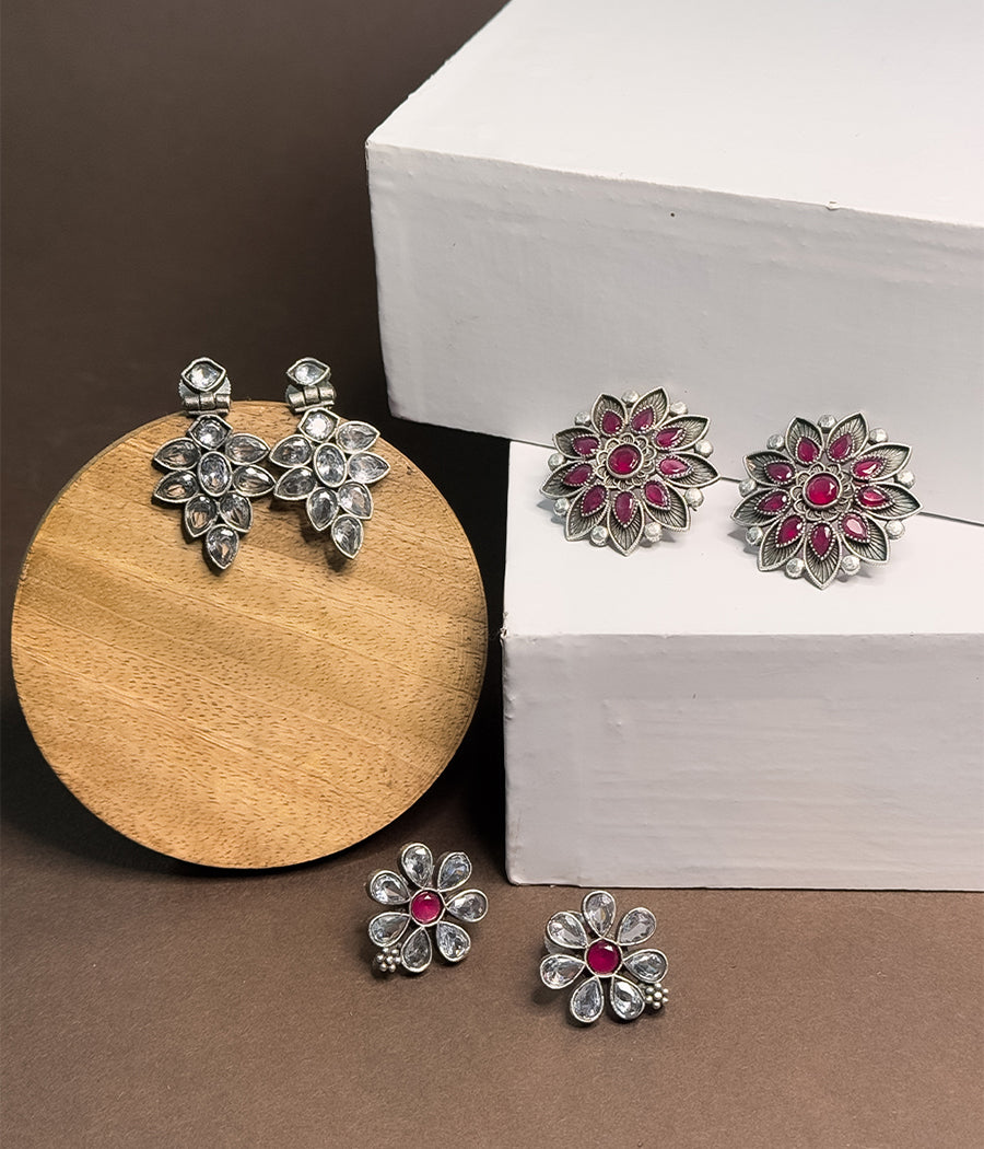 Classic Crystal Blossom Studs Set of 3