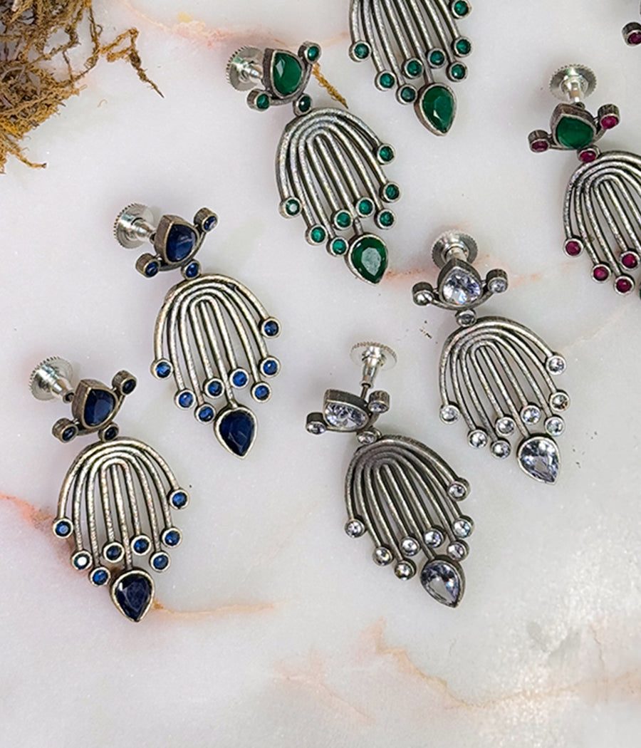 Elegant Silver Teardrop Earrings - Multicolored - Set of 5
