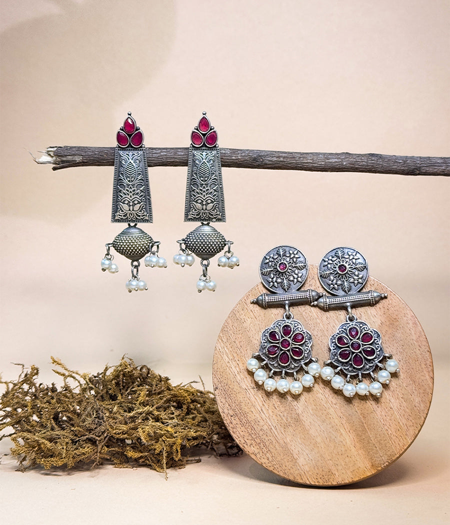 Ethnic Statement Jhumkas with Pearl Accents - Duo Set