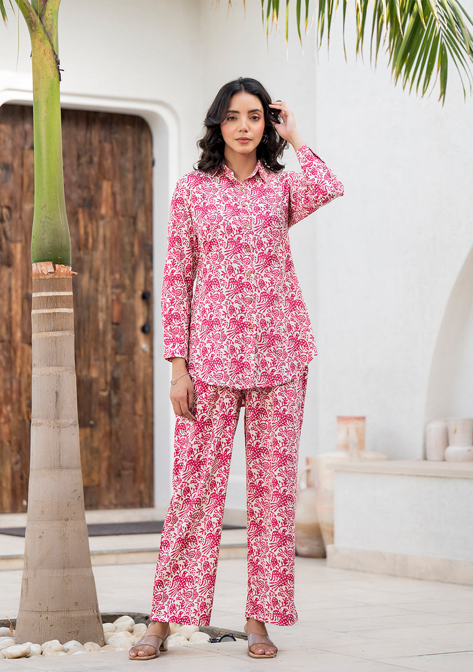 Red Floral Printed Rayon Co-ord Set