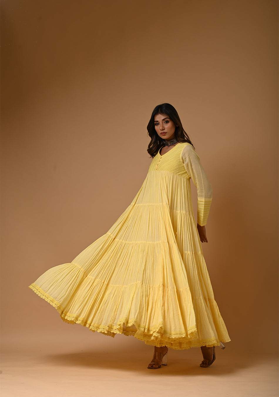 Sunflower Bloom Voile Tiered Dress