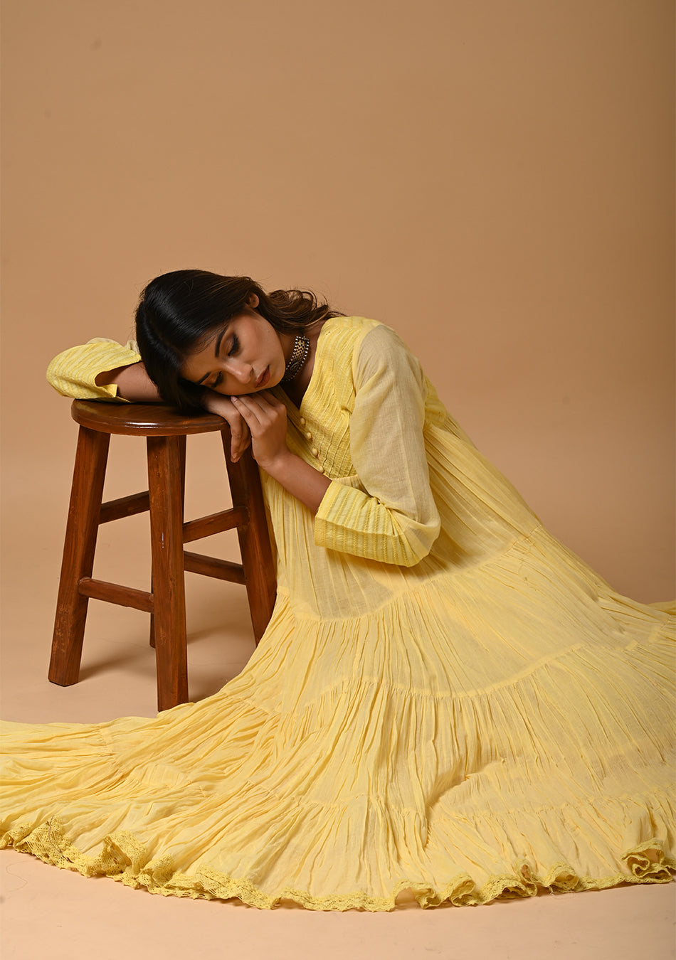 Sunflower Bloom Voile Tiered Dress