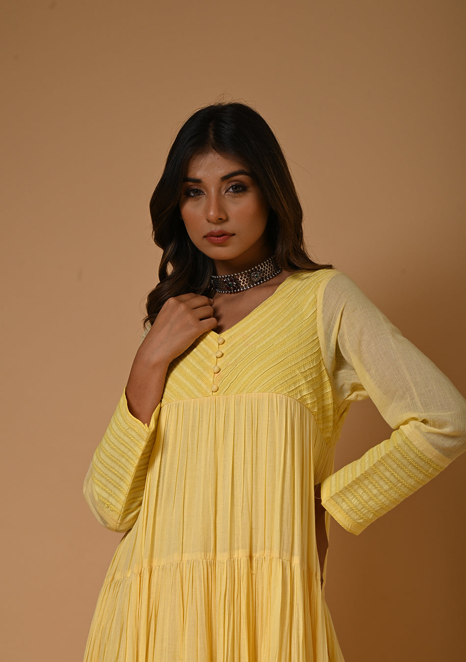Sunflower Bloom Voile Tiered Dress