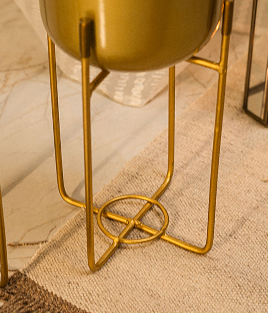 Golden Rounded Brass Metal Planter- Set of 3