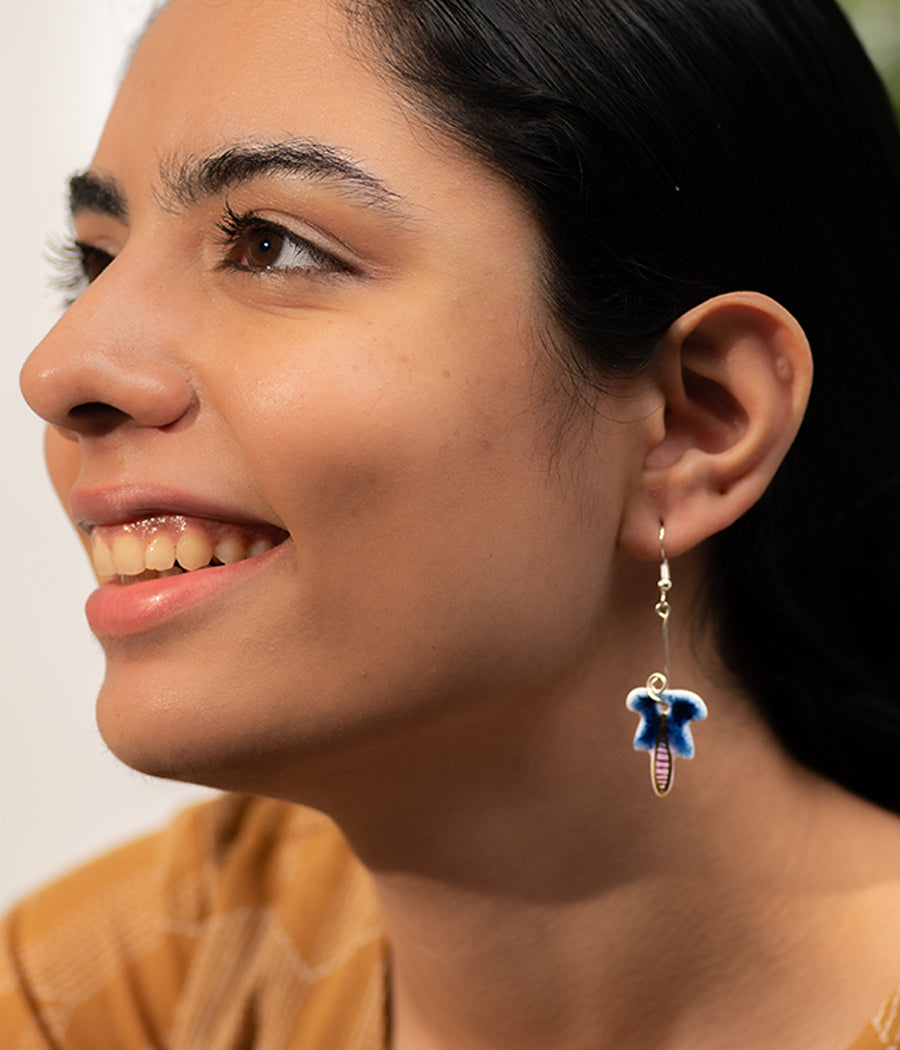 Blue White Leaf Cut Porcelain Earrings