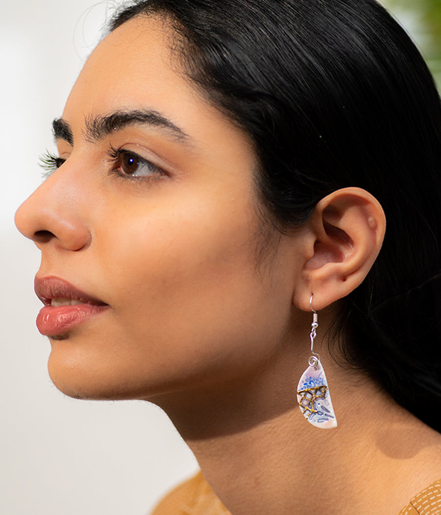 Intricate Pink-Blue Hemisphere Earrings