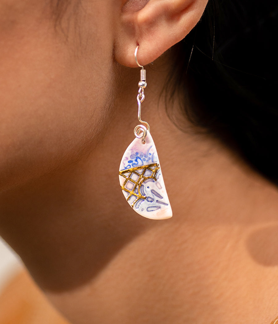 Intricate Pink-Blue Hemisphere Earrings