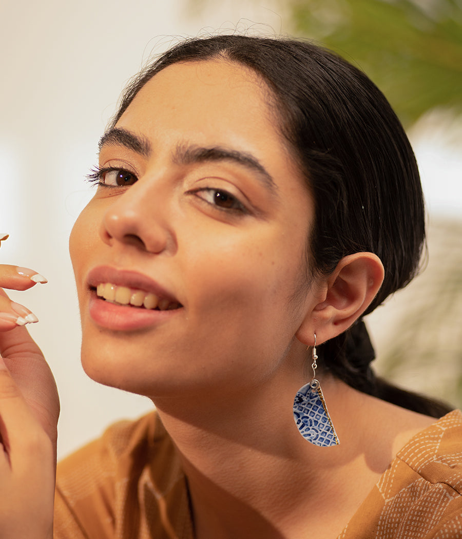 Intricate Blue Hemisphere Earrings