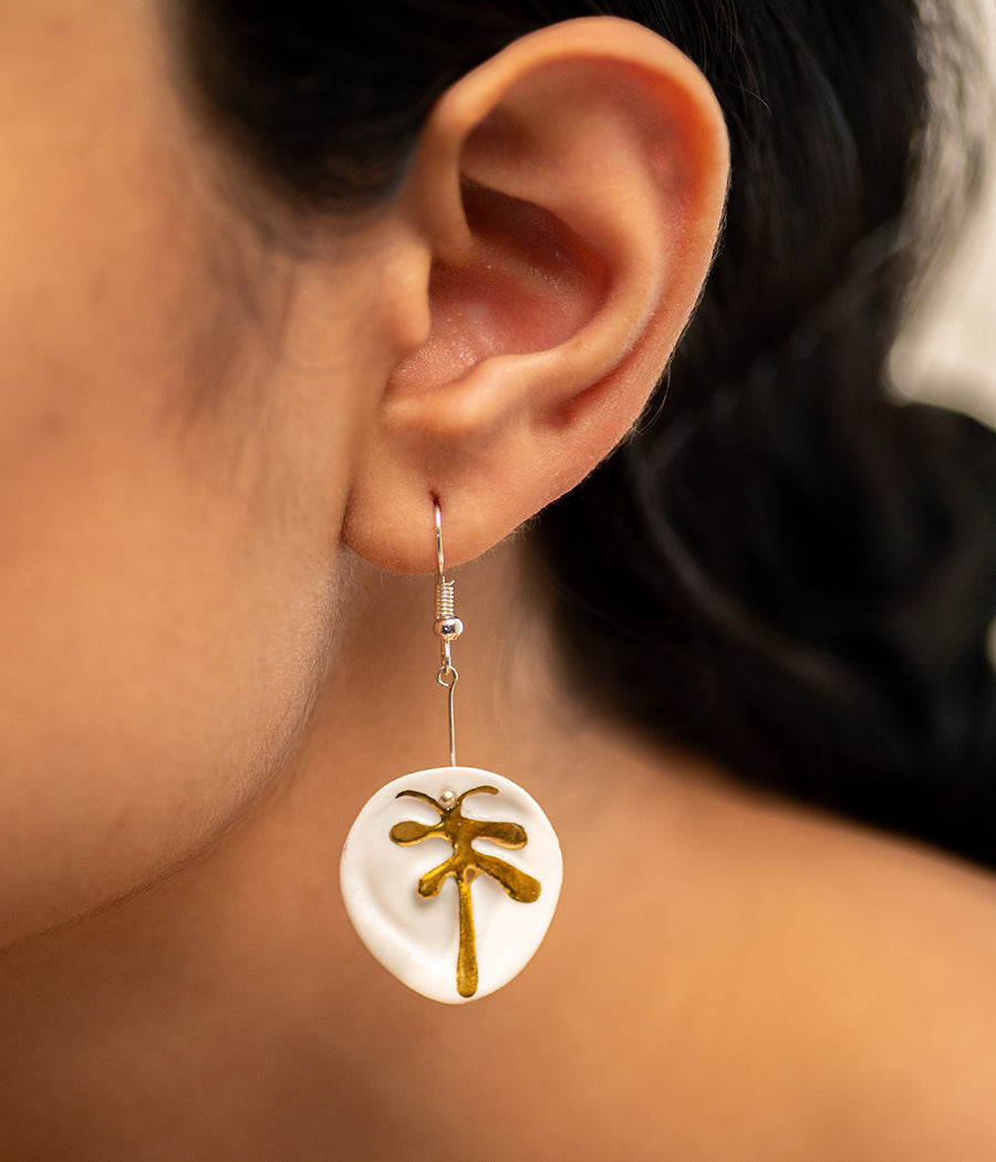 Round Palm Leaf Porcelain Earrings