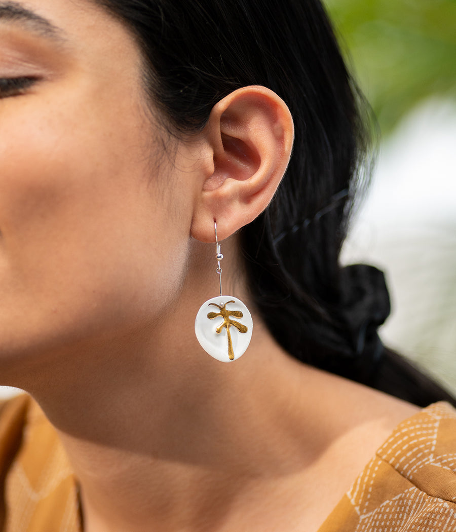 Round Palm Leaf  Earrings