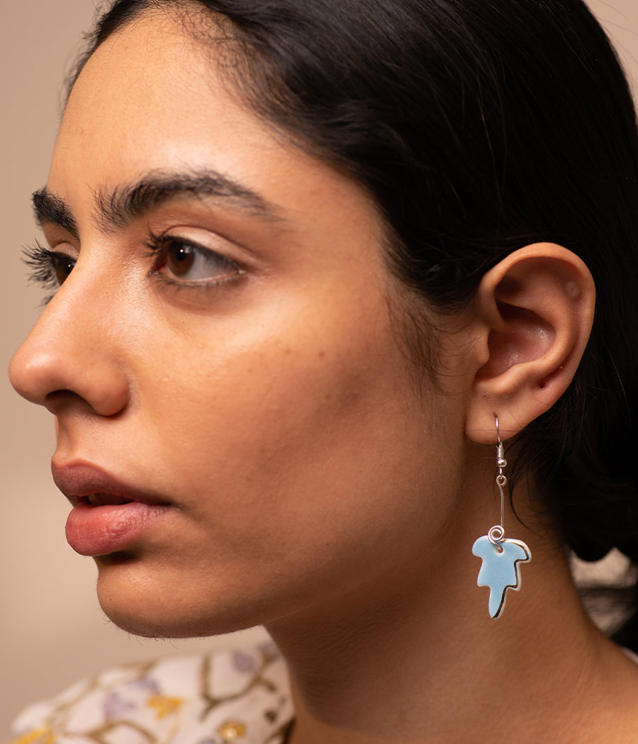 Blue Leaf Porcelain Earrings