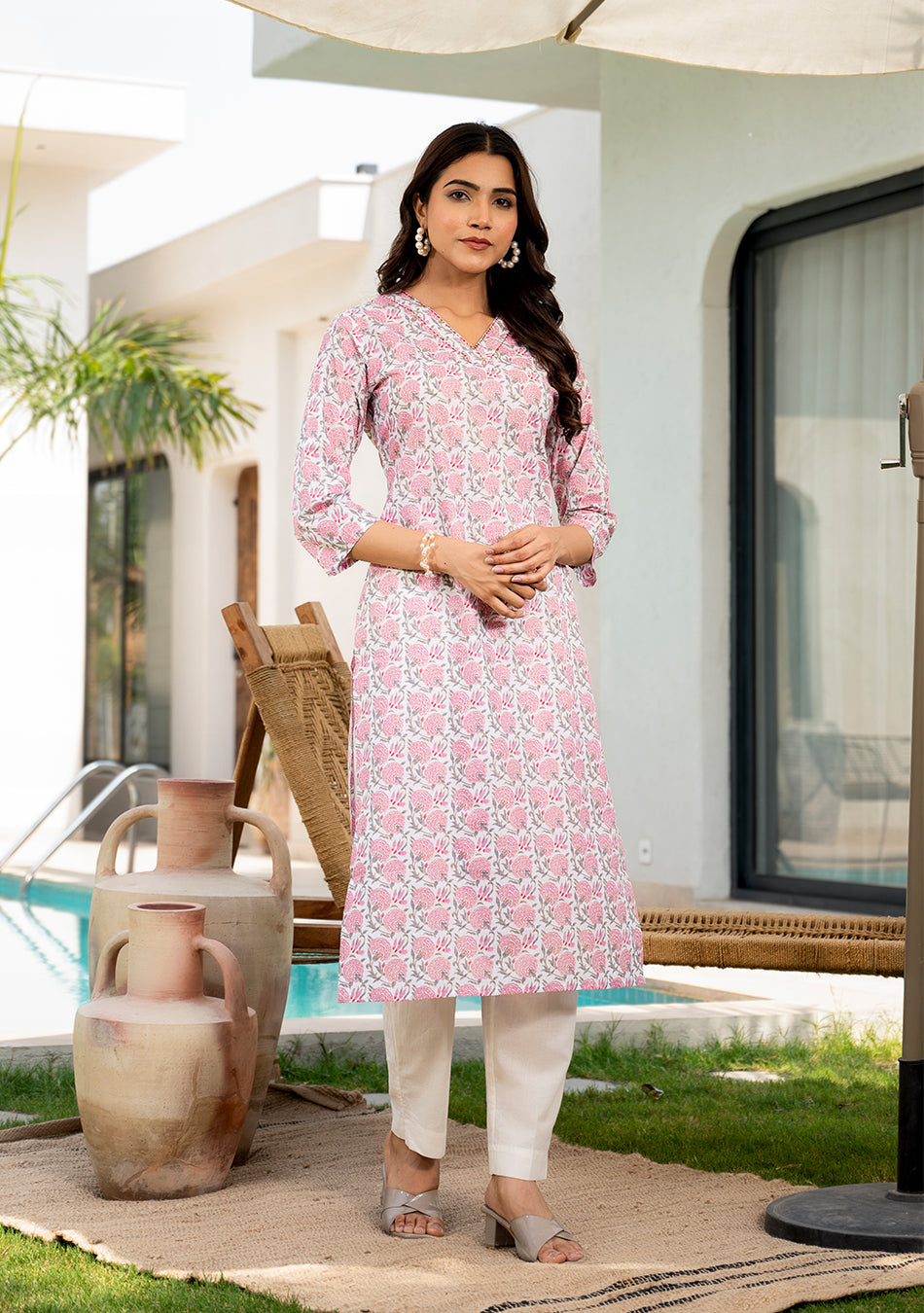 Pink Blossom Print Kurta