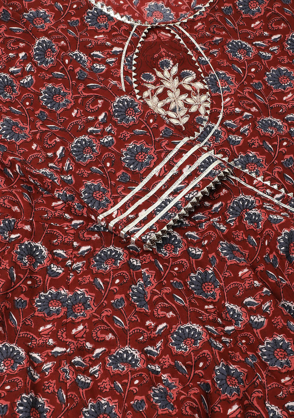 Burgundy Floral Cotton Anarkali Set
