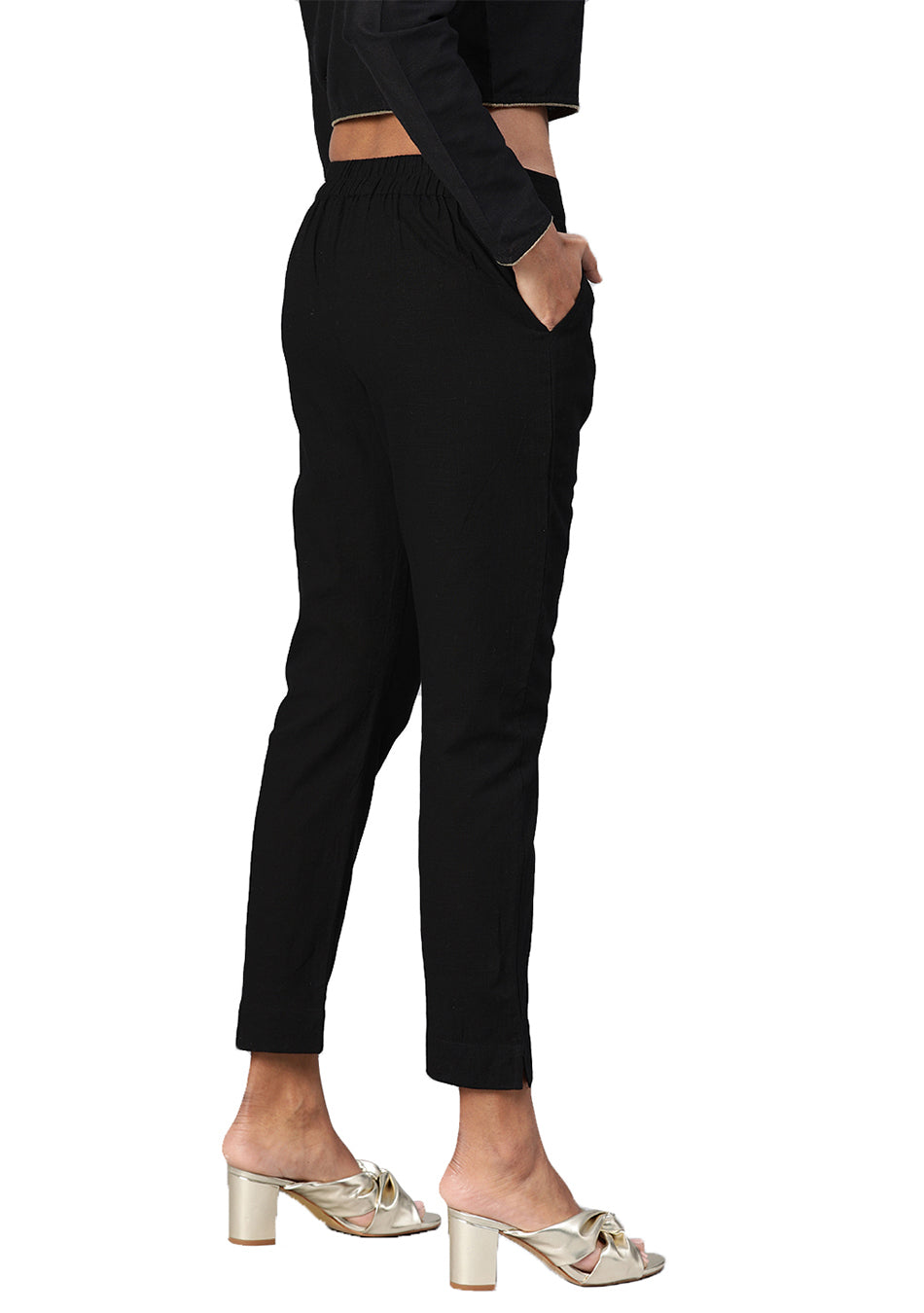 Black Straight Fit Solid Regular Pant